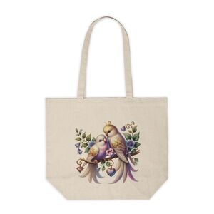 Love Birds Sitting On A Branch Custom Canvas Tote Bag